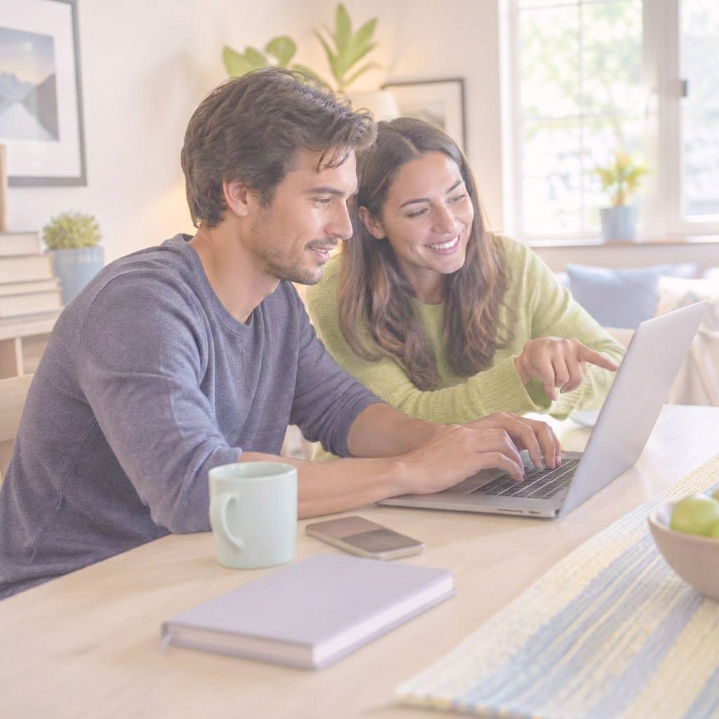 A couple setting up their household at the dining table